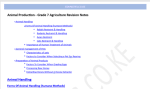 Animal Production Grade 7 Agriculture Revision Notes