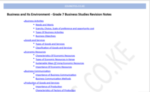 Business and Its Environment - Grade 7 Business Studies Revision Notes