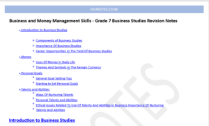 Business and Money Management Skills - Grade 7 Business Studies Revision Notes
