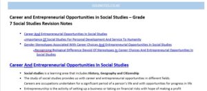 Career and Entrepreneurial Opportunities in Social Studies - Grade 7 Social Studies Revision Notes