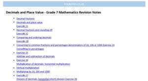 Decimals and Place Value - Grade 7 Mathematics Revision Notes