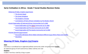 Early Civilization in Africa - Grade 7 Social Studies Revision Notes