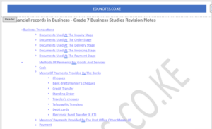 Financial records in Business Grade 7 Business Studies Revision Notes