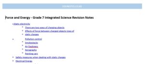 Force and Energy - Grade 7 Integrated Science Revision Notes