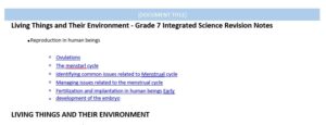 Living Things and Their Environment - Grade 7 Integrated Science Revision Notes