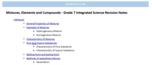 Mixtures, Elements and Compounds - Grade 7 Integrated Science Revision Notes