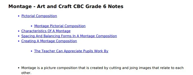 Montage - Art and Craft CBC Grade 6 Notes