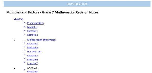 Multiples and Factors - Grade 7 Mathematics Revision Notes