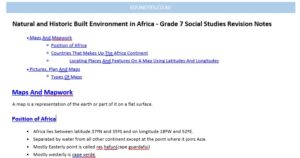 Natural and Historic Built Environment in Africa - Grade 7 Social Studies Revision Notes