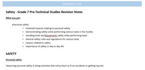 Safety - Grade 7 Pre-Technical Studies Revision Notes