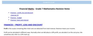 Financial Maths - Grade 7 Mathematics Revision Notes
