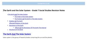 The Earth and the Solar System - Grade 7 Social Studies Revision Notes