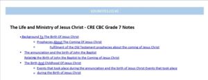 The Life and Ministry of Jesus Christ - CRE CBC Grade 7 Notes