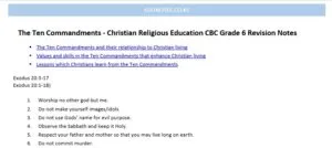 The Ten Commandments - Christian Religious Education CBC Grade 6 Revision Notes