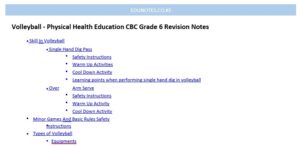 Volleyball - Physical Health Education CBC Grade 6 Revision Notes