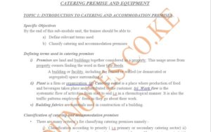 Catering Premise AND Equipment notes