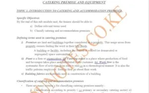 Catering Premise AND Equipment notes