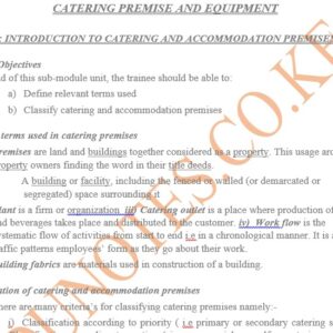 Catering Premise AND Equipment notes