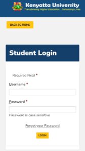 Kenyatta University student portal login page
